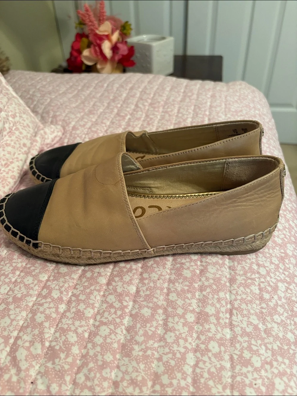 Sam Edelman Tan and Black Leather Espadrille Slip-Ons